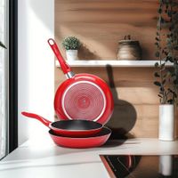 Set De Sartenes Rojo 3 Pzas 20, 24 Y 26 Cm - Nordika