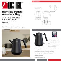 Hervidora Portátil Negra Acero Inoxidable 1 L - Rosthal