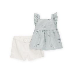 Conjunto Top Azul Estampado Y Short Blanco  - Varias Tallas