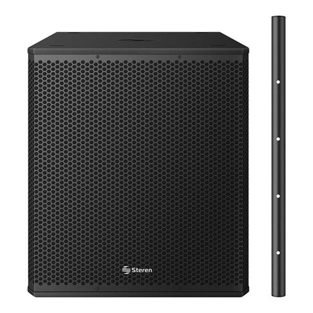Subwoofer Profesional Amplificado SUB-1800PRO de 18 plg y 1200 W con Mástil en Color Negro…