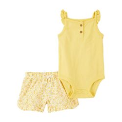 Set Body sin Mangas Amarillo y Short Floral - Varias Tallas