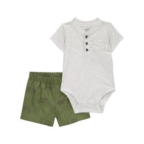 Set Body Gris y Short Verde Estampado - Varias Tallas