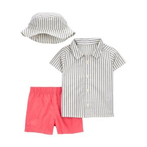 Set de Camisa a Rayas Sombrero y Short 3 Pzas para Niño - Varias Tallas