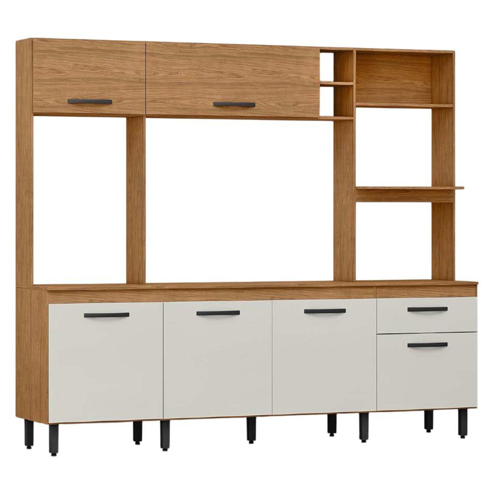 Cocina Modular Zoe con Lavaplatos, 6 Puertas y 1 Gaveta 245 x 51 x 212 cm Color Crema