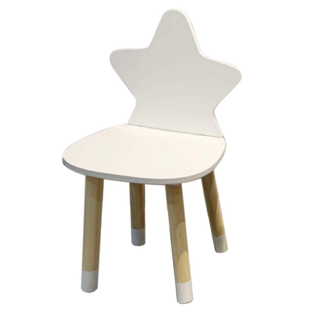 Silla Infantil de Madera con Respaldo de Estrella 27 x 28 x 54 cm Color Blanco