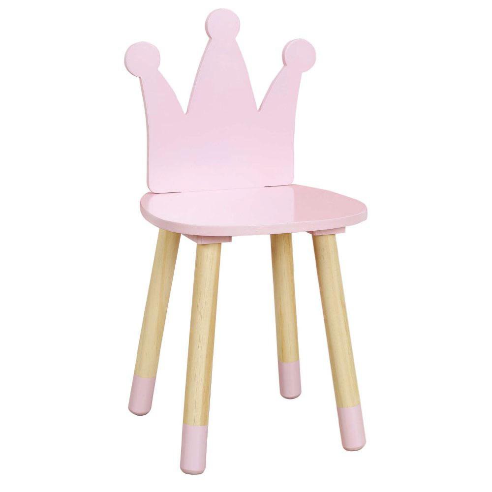 Silla Infantil Rosada de MDF con Respaldo de Corona y Patas de Pino