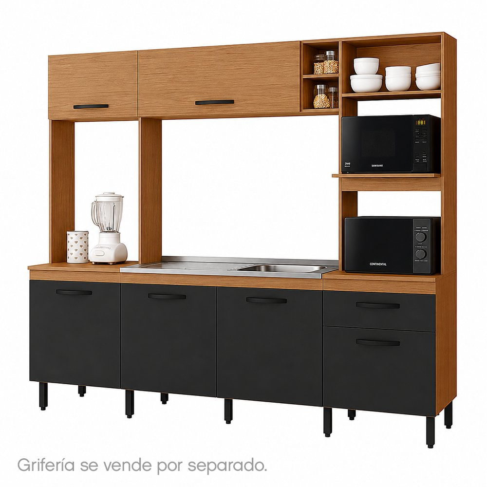 Cocina Zoe con Lavaplatos 245 x 51 x 212 cm Color Negro Cocina Zoe Color Negro con Módulos…