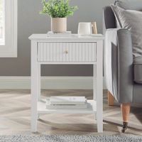 Mesa de Noche Blanca con Cajón y Repisa