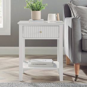 Mesa de Noche Blanca con Cajón y Repisa