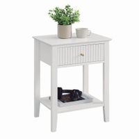 Mesa de Noche Blanca con Cajón y Repisa