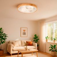 Ventilador Blanco y Madera con Luz Led