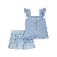 Set 2 Pzas Blusa y Falda Floral Azul - Varias Tallas