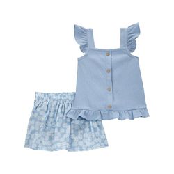 Set 2 Pzas Blusa y Falda Floral Azul - Varias Tallas