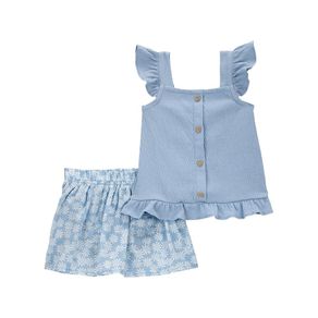Set 2 Pzas Blusa y Falda Floral Azul - Varias Tallas