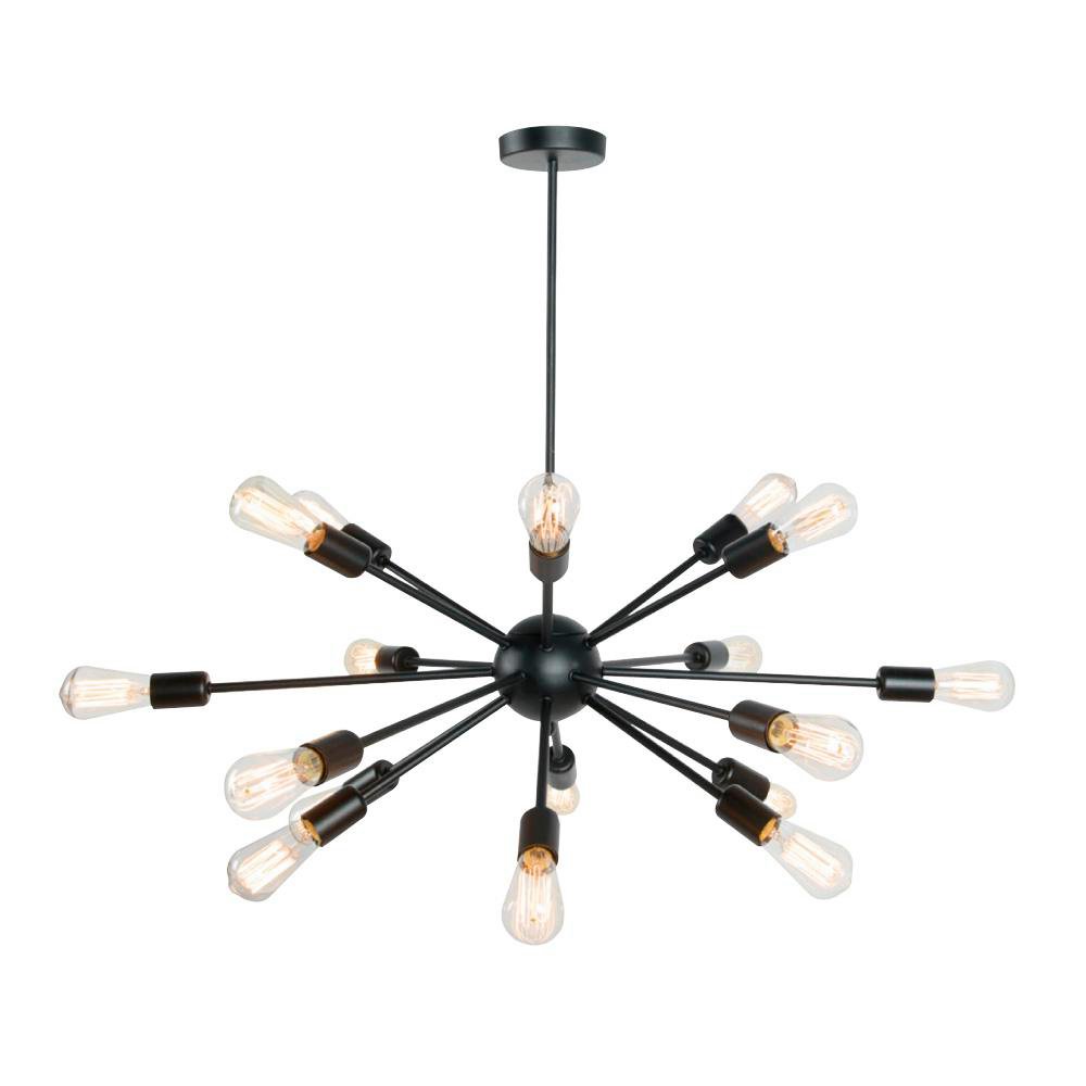 Lámpara Colgante de Metal con 18 Luces E27 y Altura Ajustable para Interior Color Negro 85…