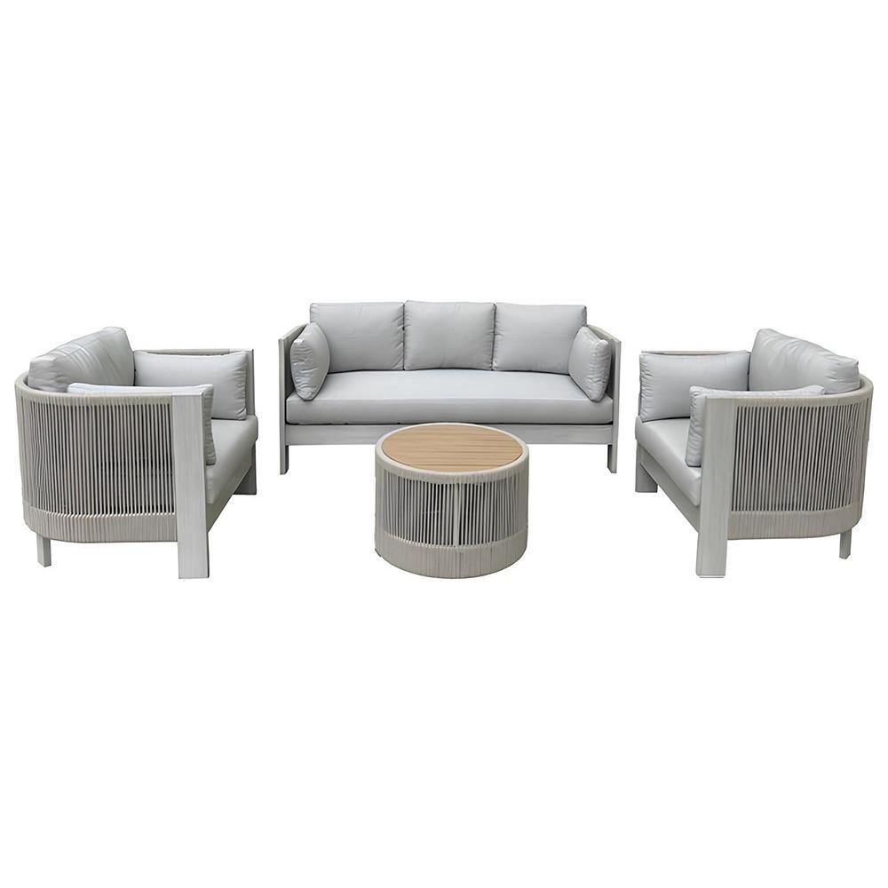 Set de Sala de Aluminio y Ratán Sintético Liana 4 Piezas Color Gris Set de 4 Muebles de Ex…