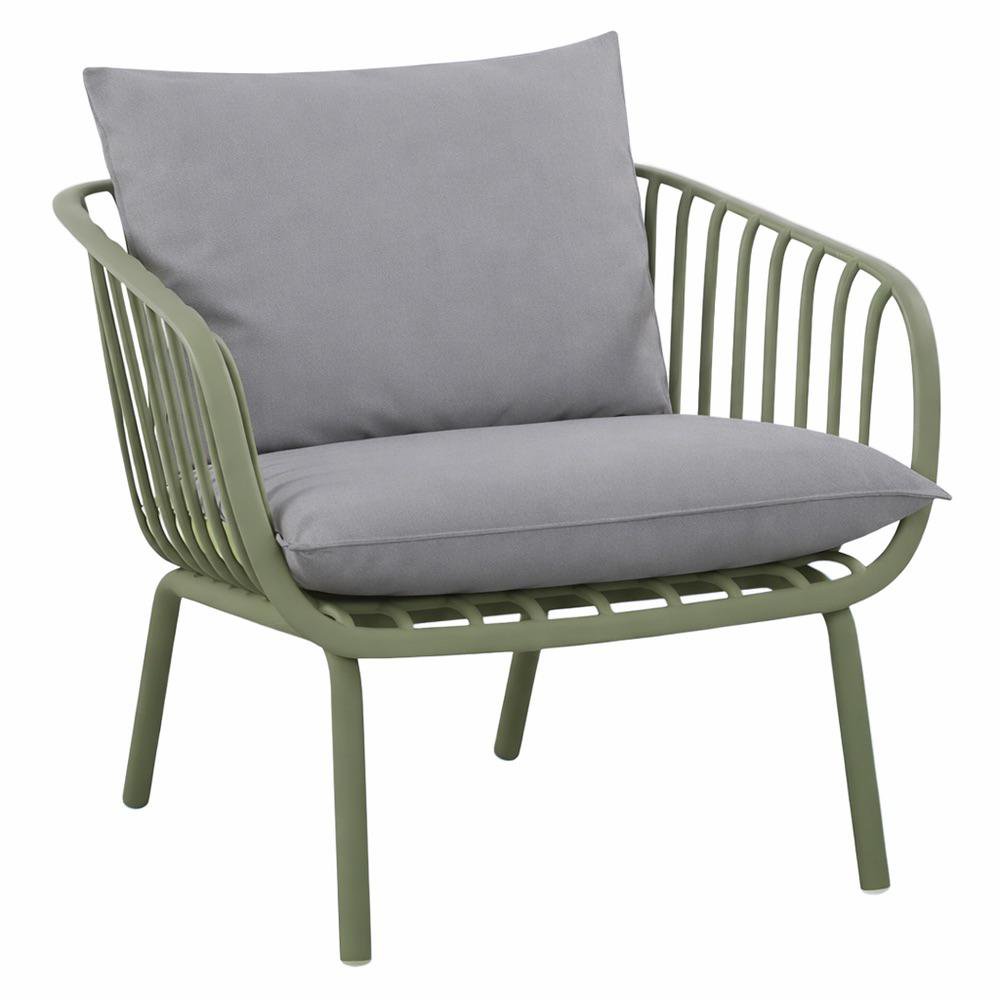 Sillón de Exterior Sofía Color Verde Olivo Sillón Sofía Verde Olivo con Cojines Gris