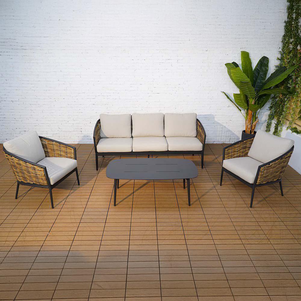 Set de Sala de Exterior Ratán Sintético Noah 4 Piezas Color Beige