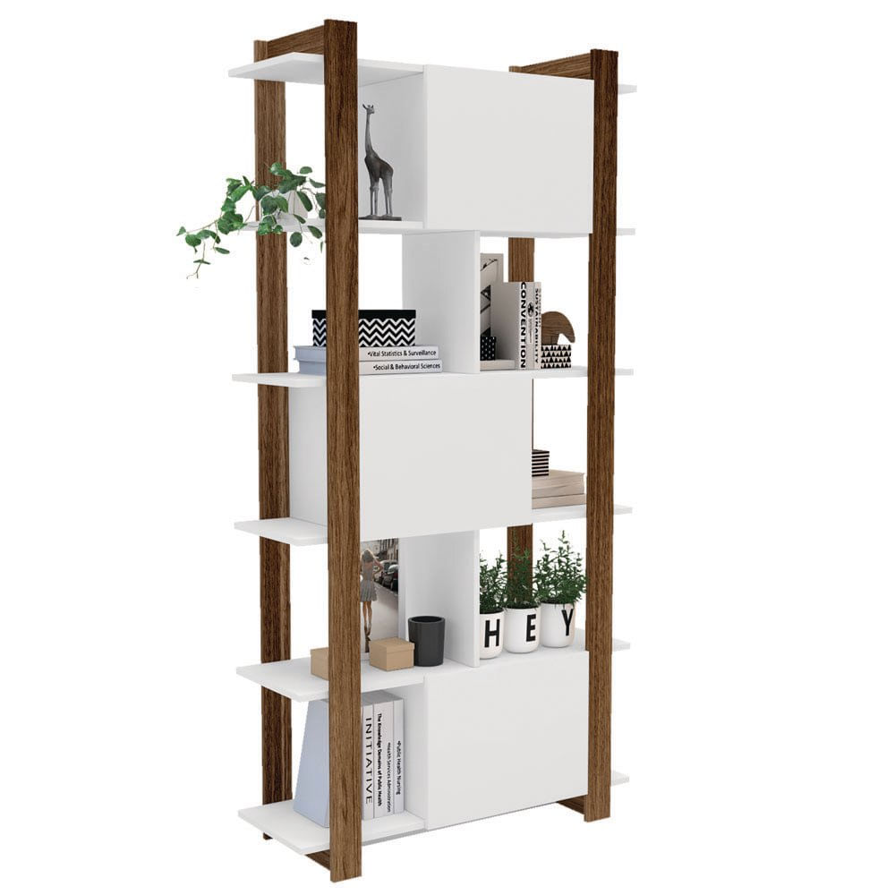 Librera Zürich de 3 Puertas Blanco y Café 90 x 33 x 180 cm