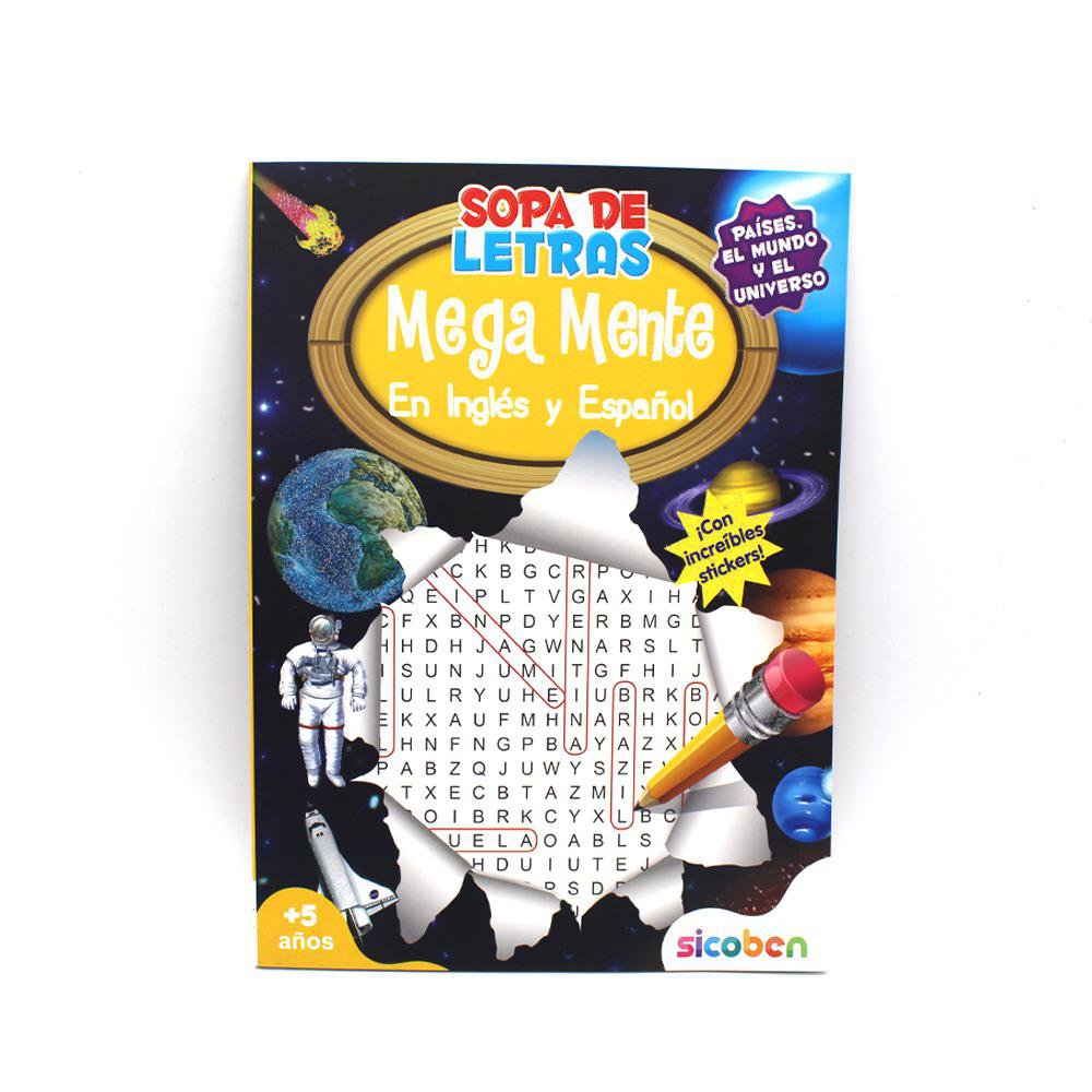 Libro para Colorear y Actividades Sopa de Letras Mega Mente en Español e Inglés para 5+ Años Libro de Actividades Mega Mente Sopa de Letras