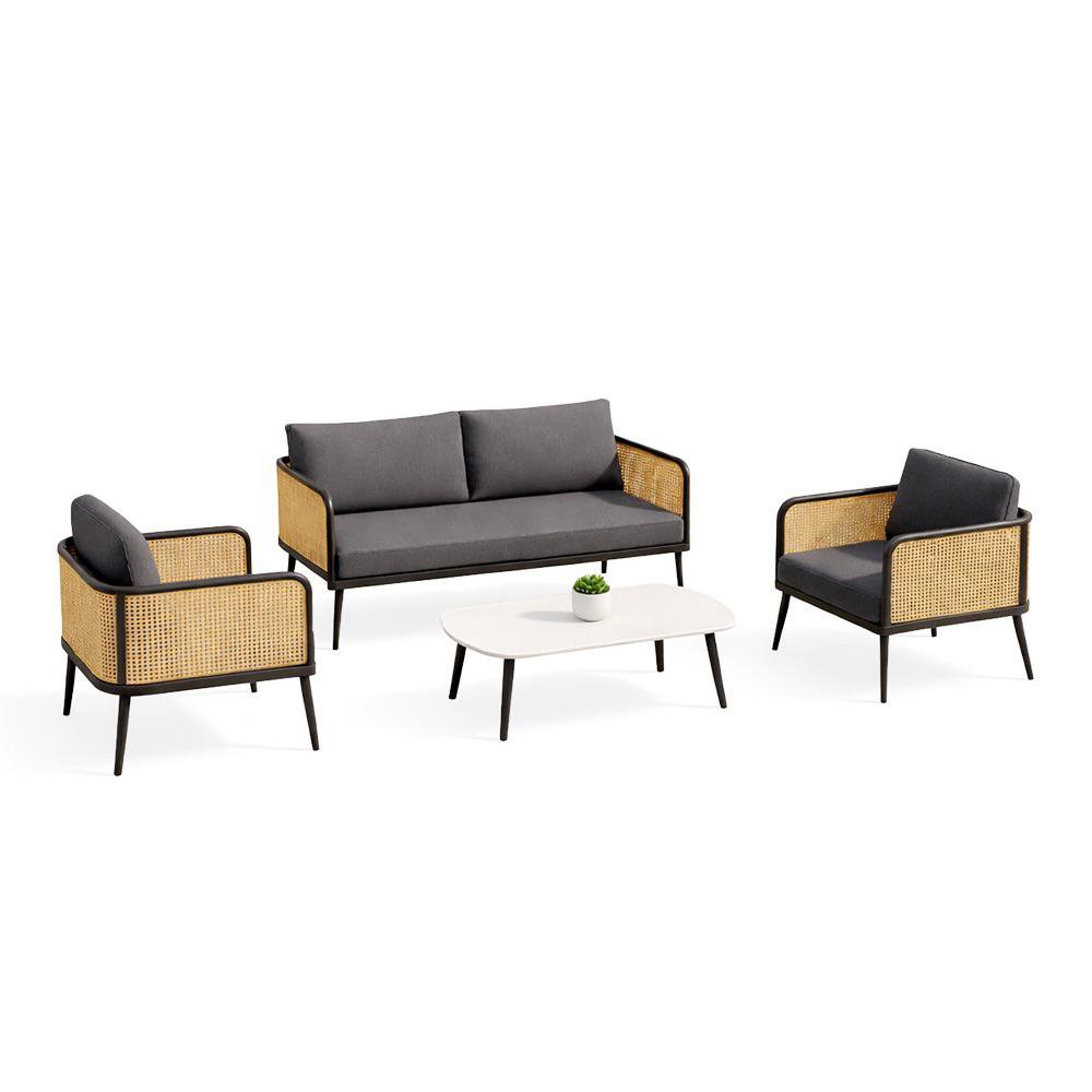 Set de Sala de Exterior Metal y Tela Pepe 4 Piezas Color Gris Set de 4 Piezas de Jardín Pe…