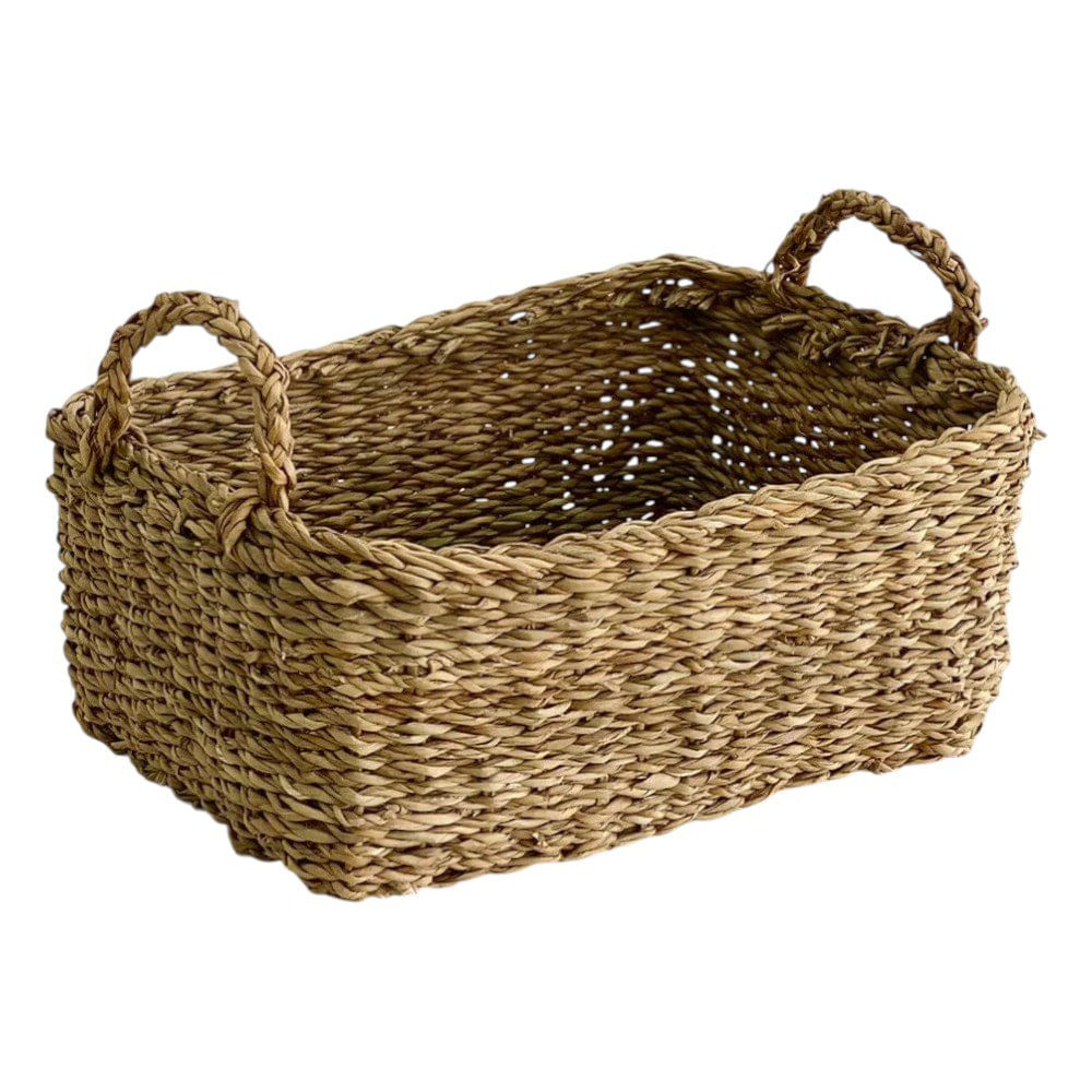 Canasta Rectangular de Fibra Natural con Asas 25 cm Color Café