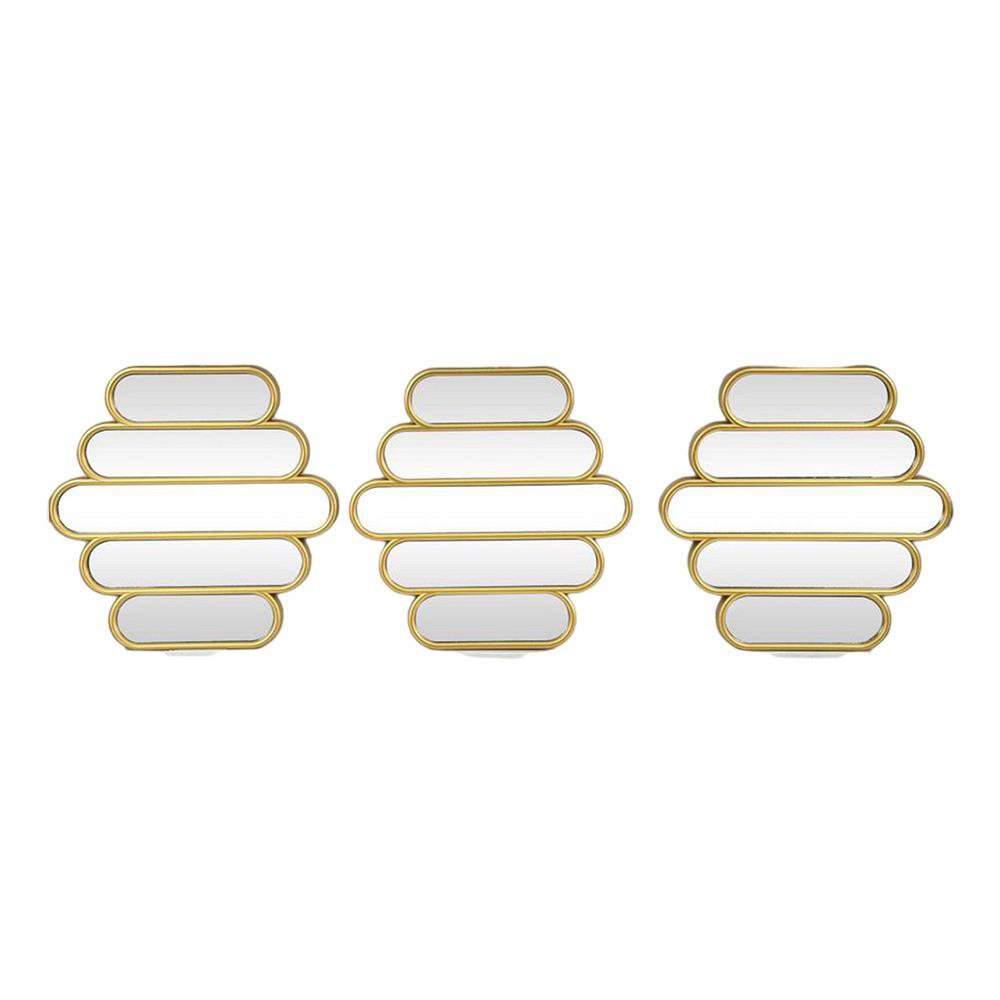 Set de 3 Espejos 25 x 25 x 1.5 cm Color Dorado Diseño Panal
