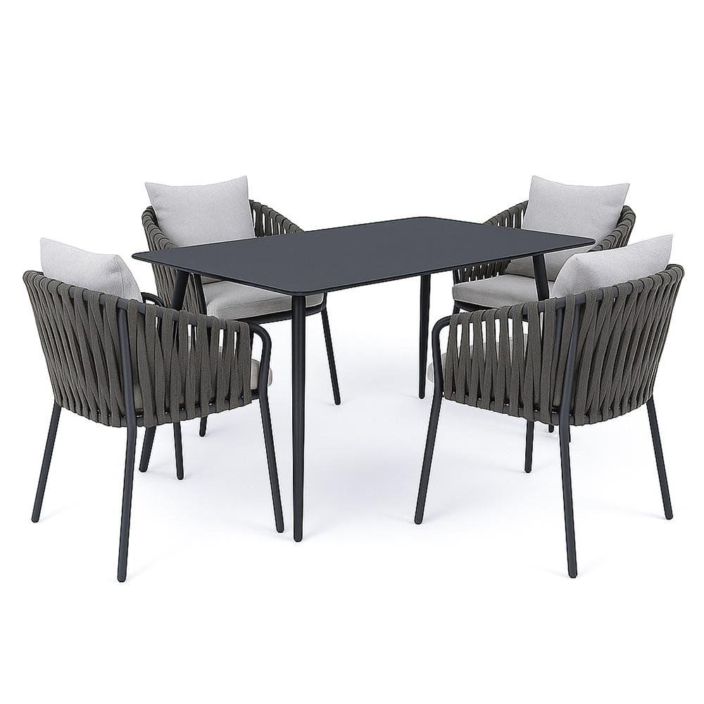 Set de Comedor de Exterior Aluminio Unis 5 Piezas Color Gris Set de Comedor Color Negro 5…