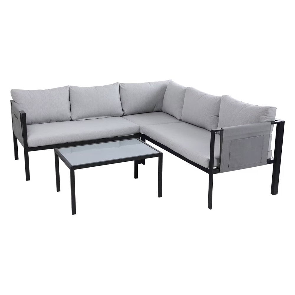 Set de Sala Esquinero Otto 4 Piezas Color Gris Set Esquinero Otto de 4 Piezas Negro con Co…
