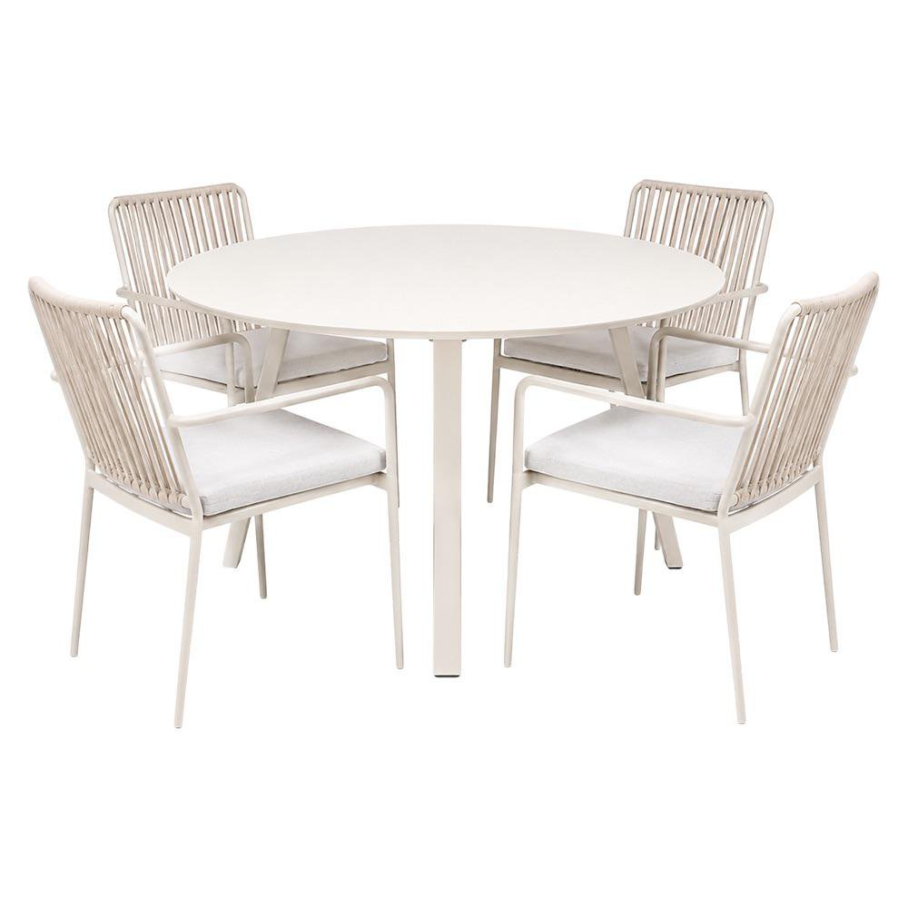 Set de Comedor de Exterior de Metal Rob 4 Piezas Color Blanco Set de Comedor Rob para 4 Pe…