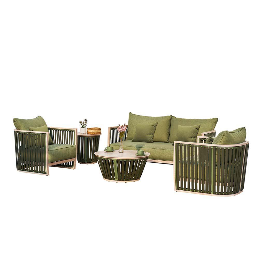 Set de Sala de Exterior Mely 5 Piezas Color Verde Set Mely Verde 5 Pzas Tipo Rattan