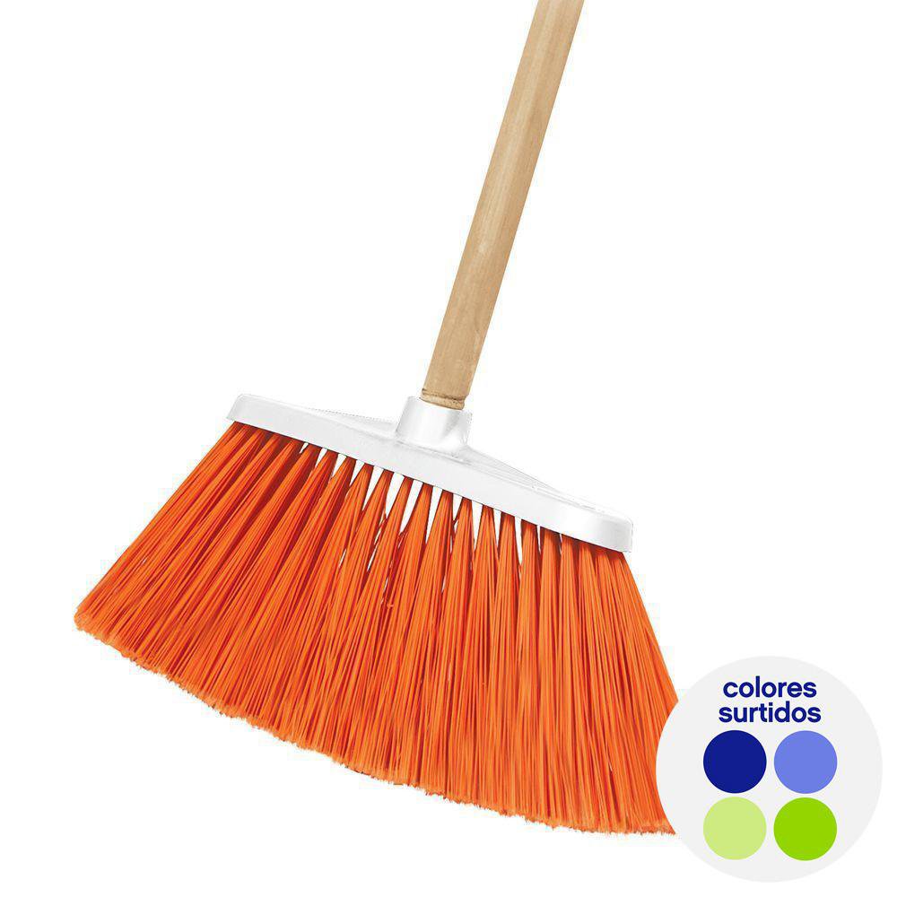 Escoba con Cerdas de PVC Multicolor Tipo Orzuela con Mango de Madera