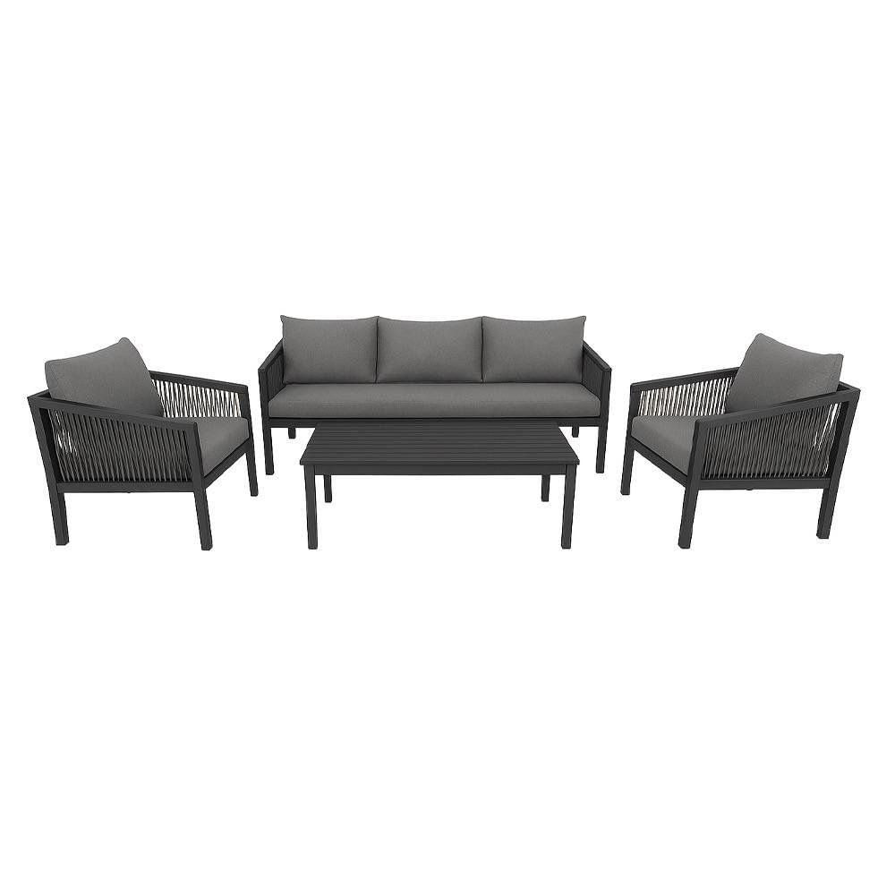 Set de Sala de Exterior Columbia 4 Piezas Color Negro Set de Sala de Jardín de 4 Piezas Co…