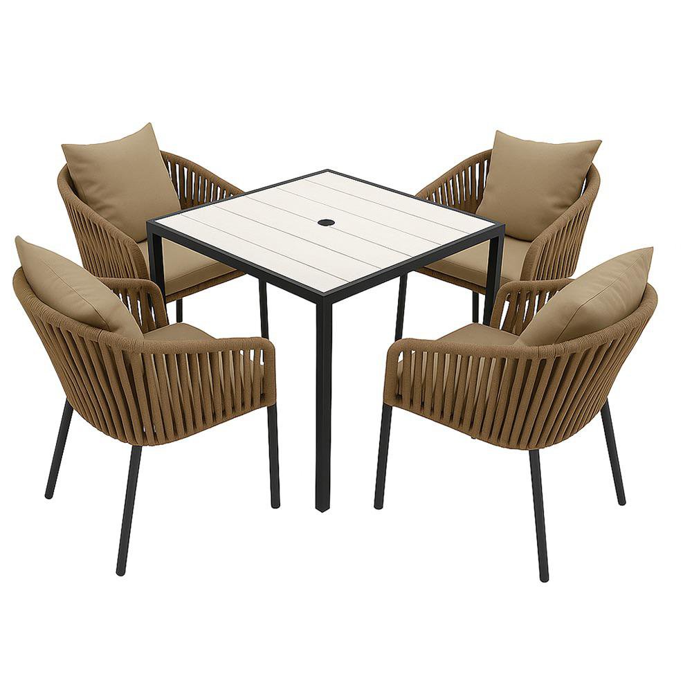 Set de Comedor de Exterior Metal Hayla 5 Piezas Color Beige