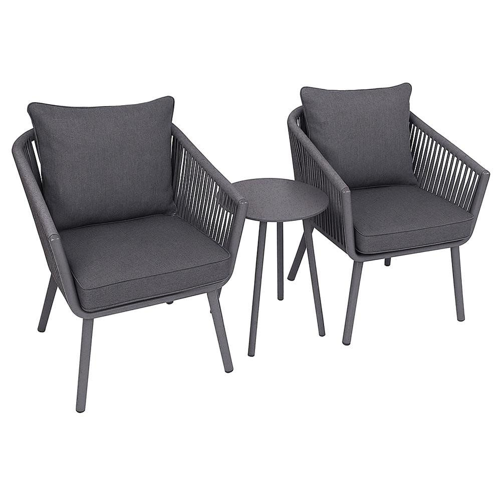 Set Bistro de Metal Lou 3 Piezas Color Gris Set Bistro Lou Gris de 3 Piezas con 2 Sillas y…