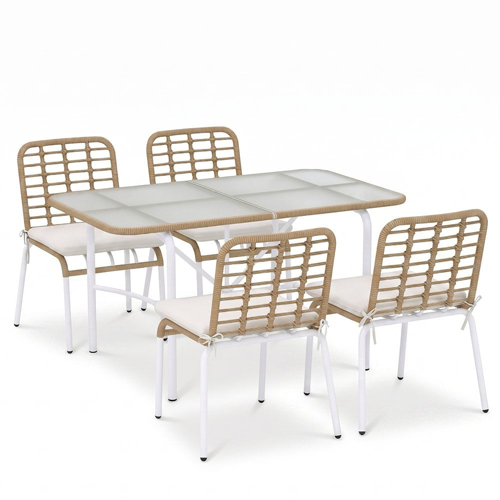 Set de Comedor de Metal y Tela Adrian 5 Piezas Color Beige