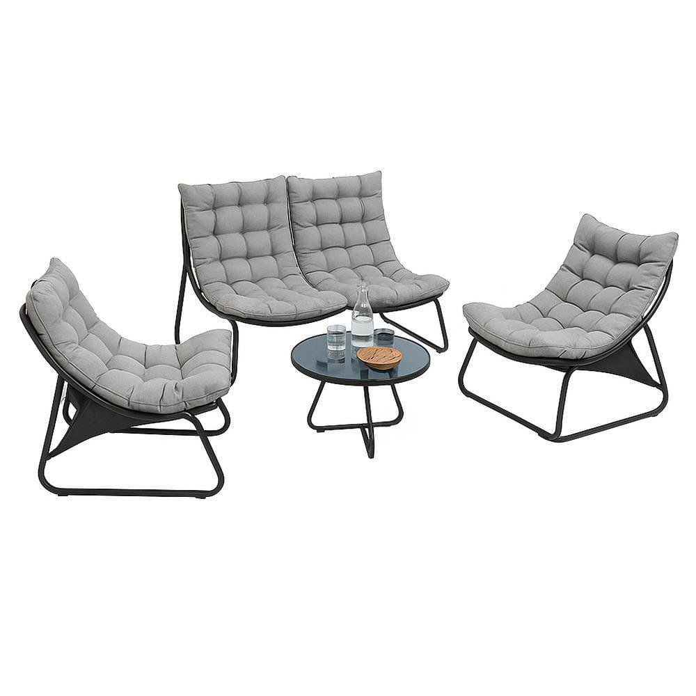 Set de Sala de Exterior de Metal Relax 4 Piezas Color Gris Set de Exterior con Mesa Relax de 4 Piezas Color Gris