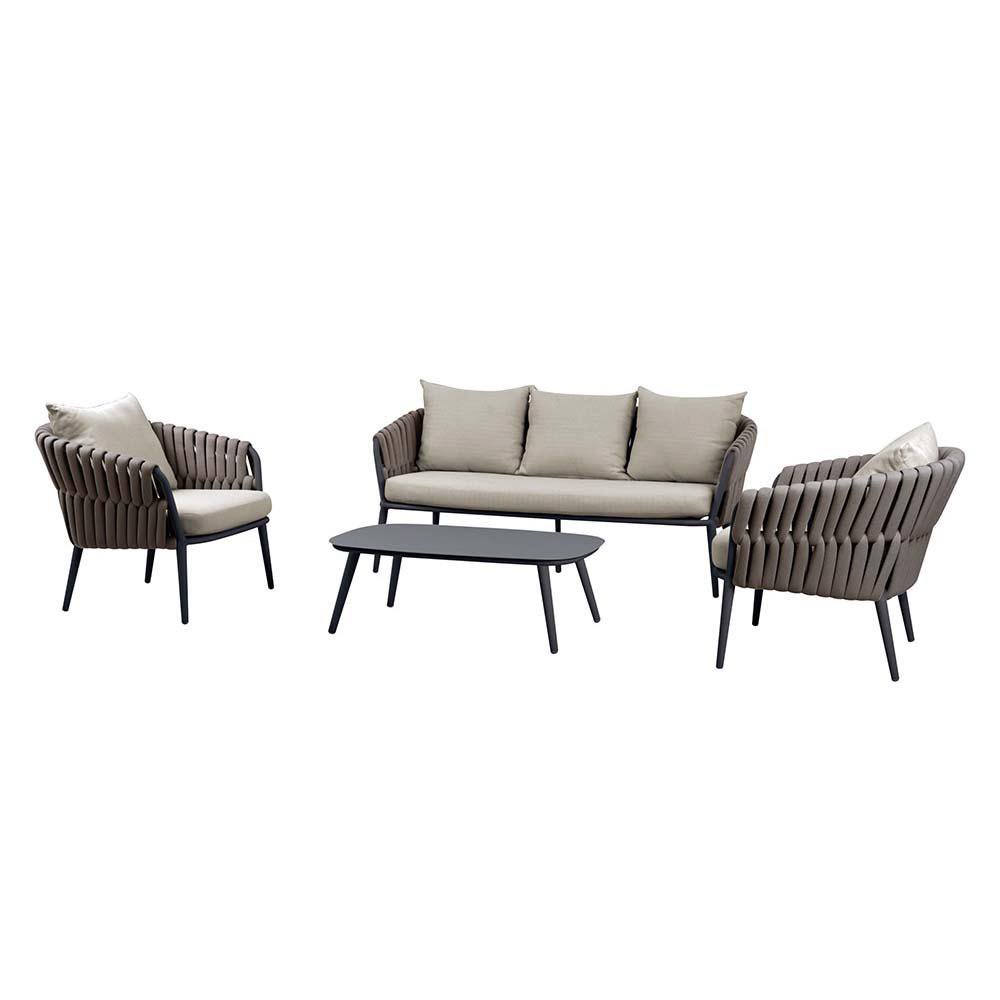 Set de Sala de Exterior Meroe 4 Piezas Color Gris Set Meroe Gris para Jardín 4 Piezas
