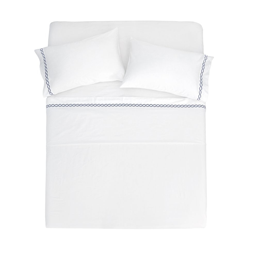 Set Sábanas Bordado 300 Hilos Blanco - Varios Tamaños Matrimonial