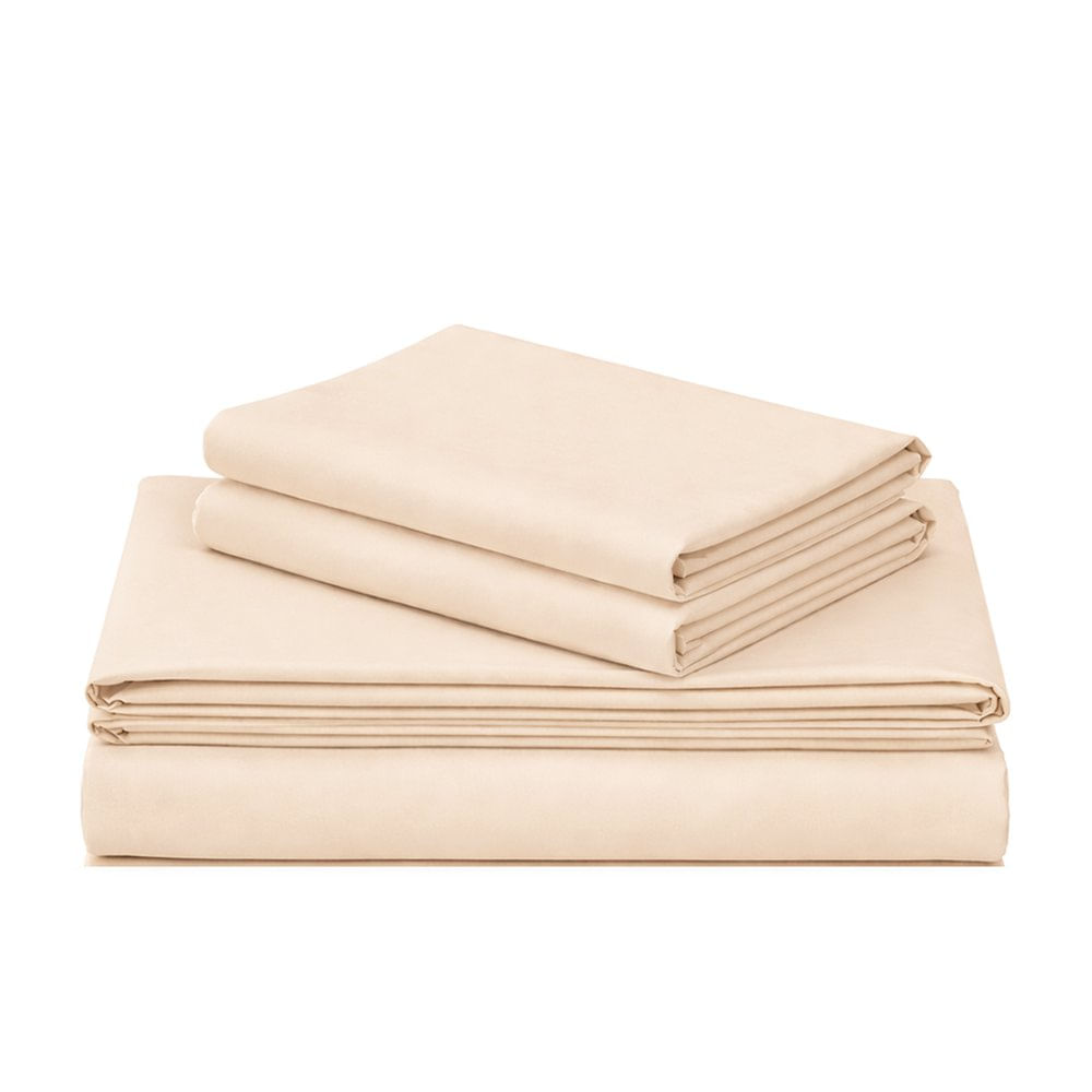 Set de Sábanas Algodón de 300 Hilos con 4 Piezas Color Beige - Varios Tamaños Matrimonial