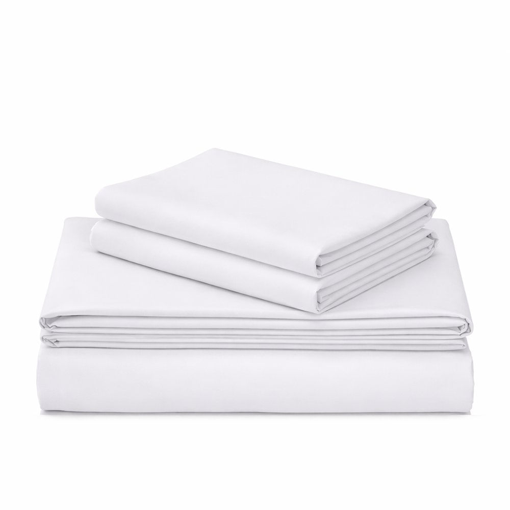 Set de Sábanas Algodón de 300 Hilos Blanco, 4 Piezas - Varios Tamaños Matrimonial