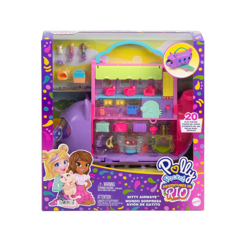 Set de Juego Polly Pocket Adventures in Rio Avión de Gatito de 20 Piezas 4+ Años Polly Poc…