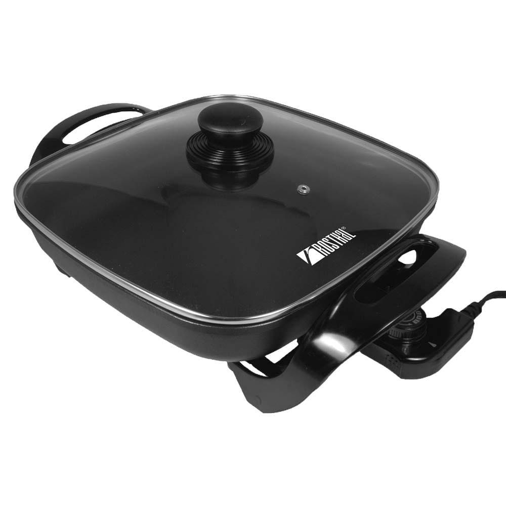 Sartén Eléctrico con Tapadera de Vidrio Color Negro