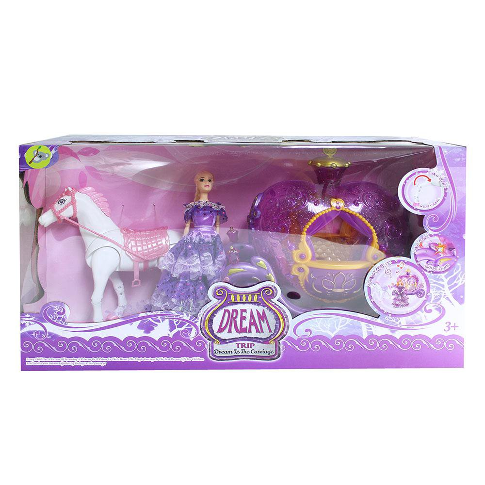 Carroza de Princesa Dream Trip con Muñeca y Caballo 3+ Años Color Morado Carroza de Prince…