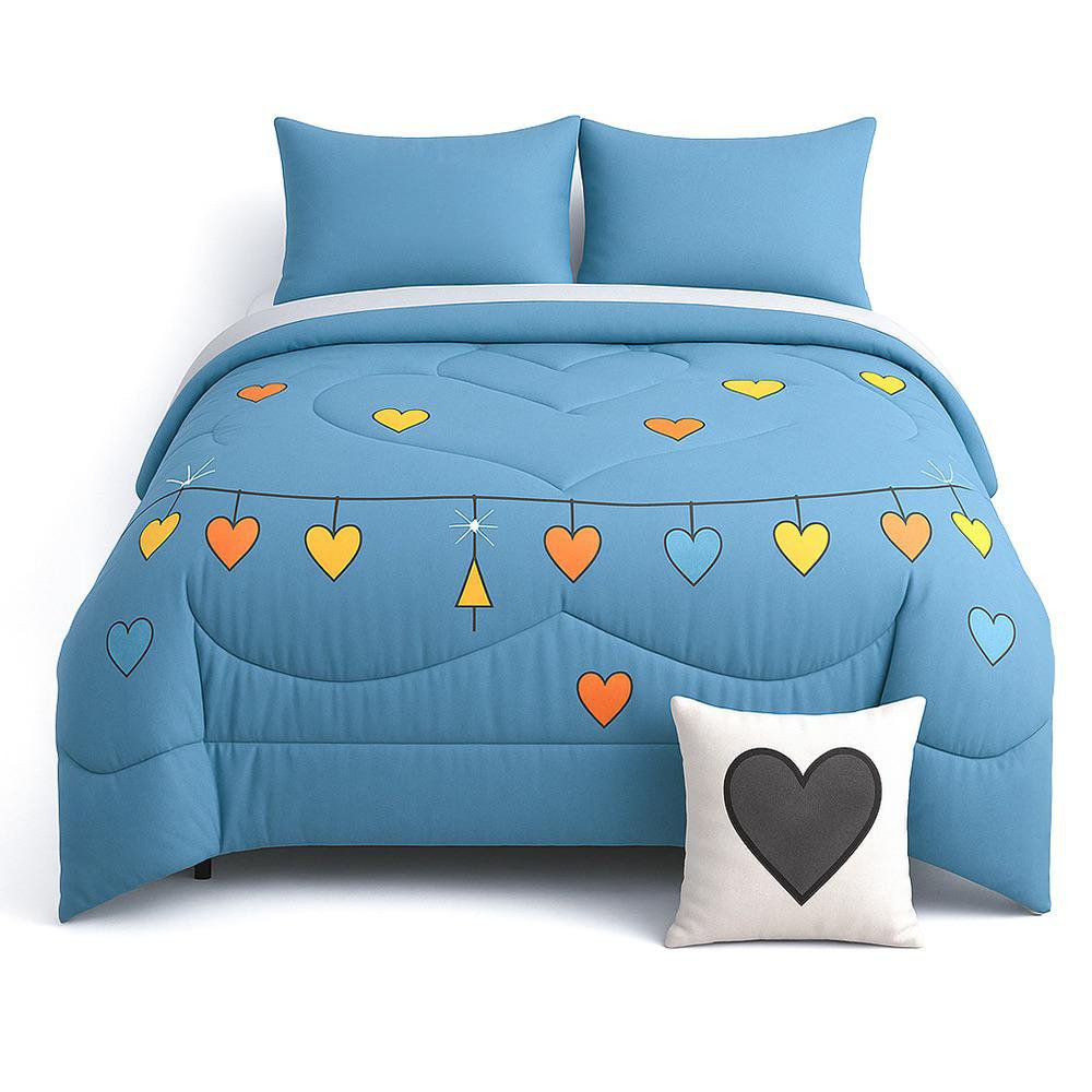 Set de Edredón 3 Piezas Tamaño Imperial Diseño Corazones