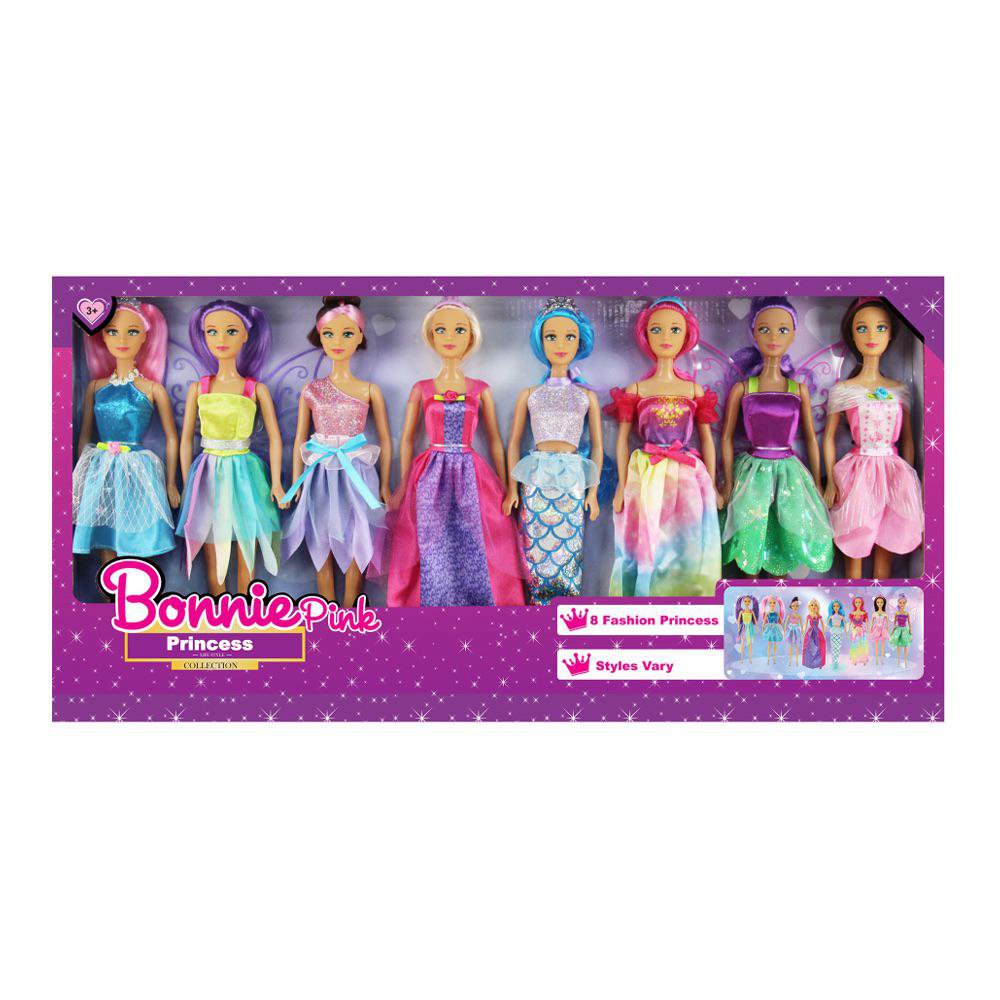 Set de 8 Muñecas Bonnie Pink Princess con Vestidos de Princesa Set de 8 Muñecas Bonnie Pin…