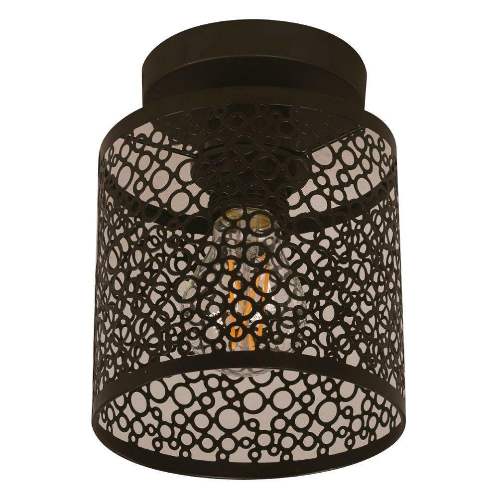 Lámpara de Techo de 1 Luz con Pantalla Cilíndrica de Metal Calado Negro E27 60W