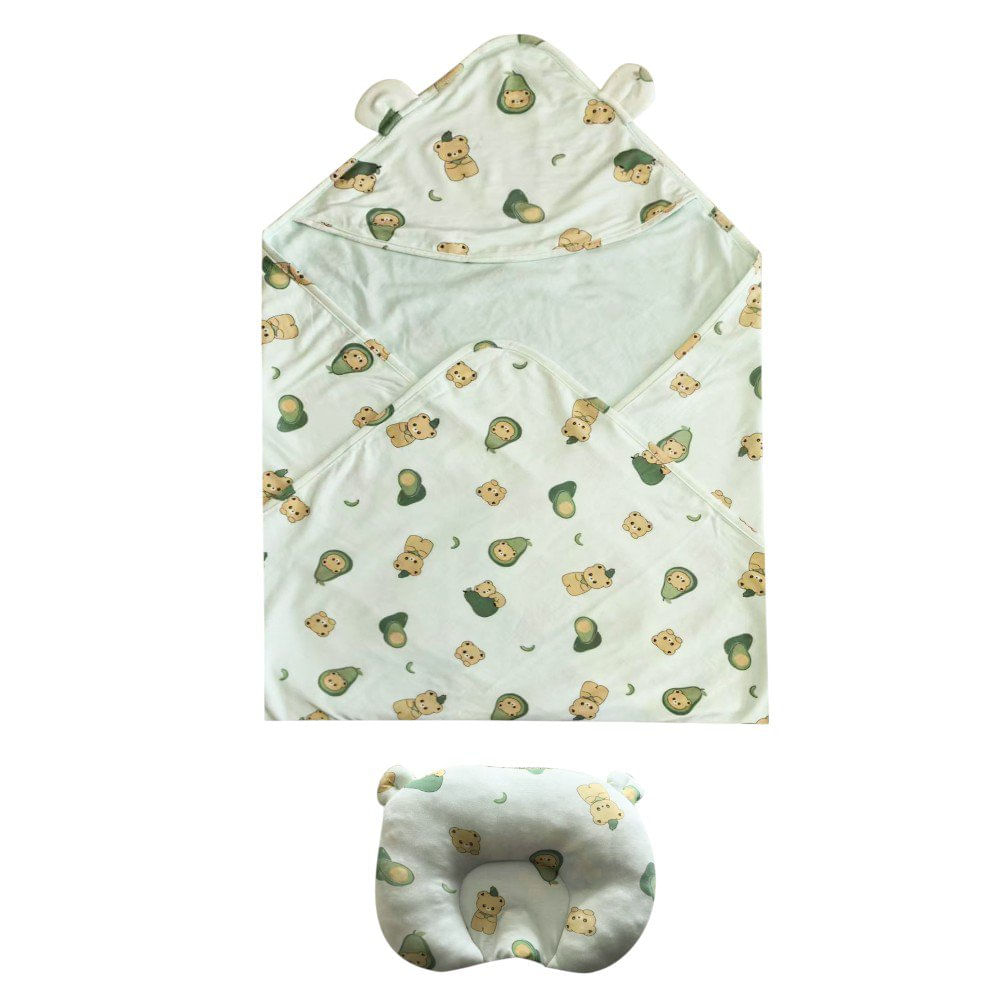 Set de Frazada con Capucha y Almohada Ergonómica para Bebé Diseño de Osito Aguacate de 2 P…