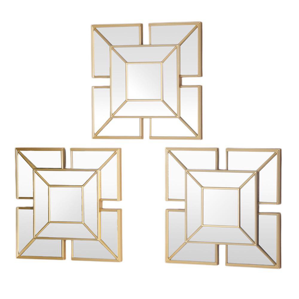 Set de 3 Espejos 25 x 25 x 2 cm Color Dorado Diseño Geométrico