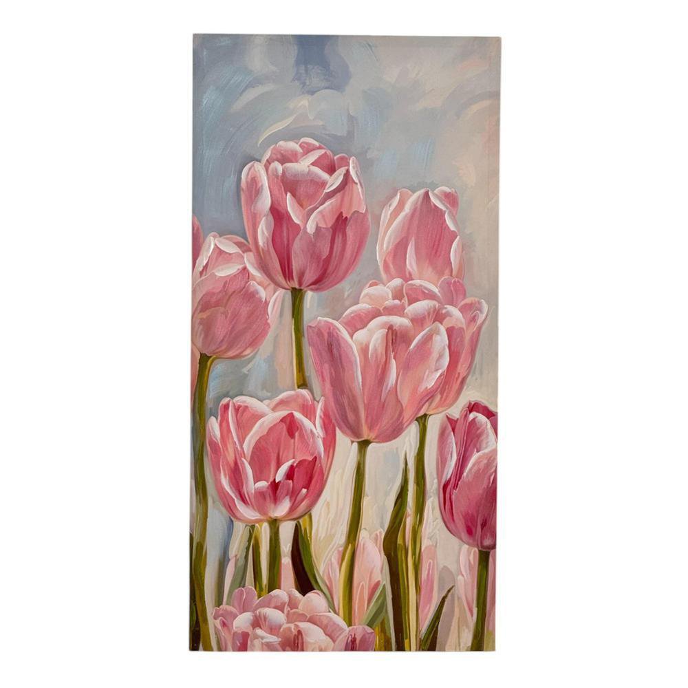 Cuadro Decorativo en Canva de 60 x 3 x 120 cm Diseño Tulipanes Rosas